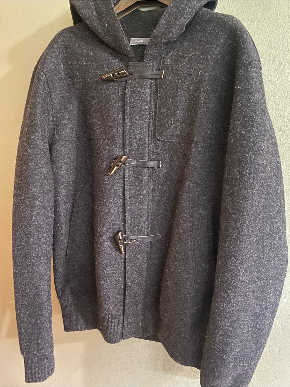 Vince Men's Charcoal Hooded Toggle Pea Coat